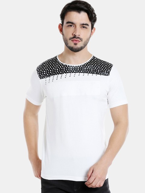 

Rex Straut Jeans Men White Colourblocked Henley Neck T-shirt