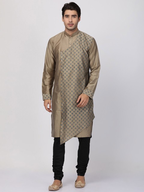 

VASTRAMAY Men Taupe & Black Printed Kurta with Churidar, Beige