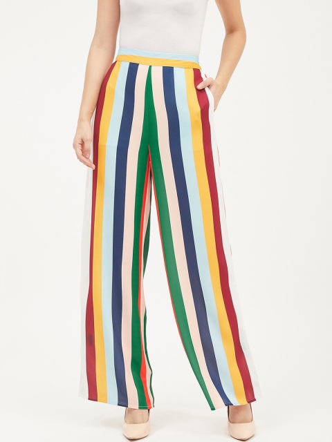 

Harpa Women Multicoloured Smart Regular Fit Striped Regular Trousers, Multi