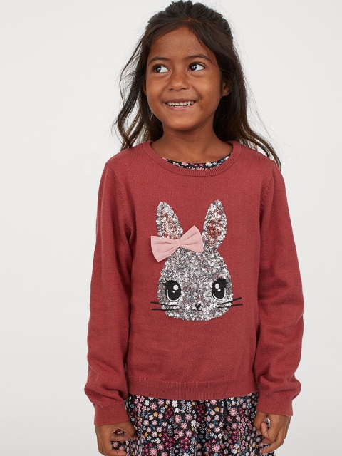 

H&M Girls Red Sequin-Motif Jumper