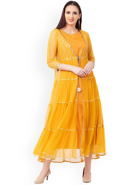 

IMARA Women Yellow Solid A-Line Dress