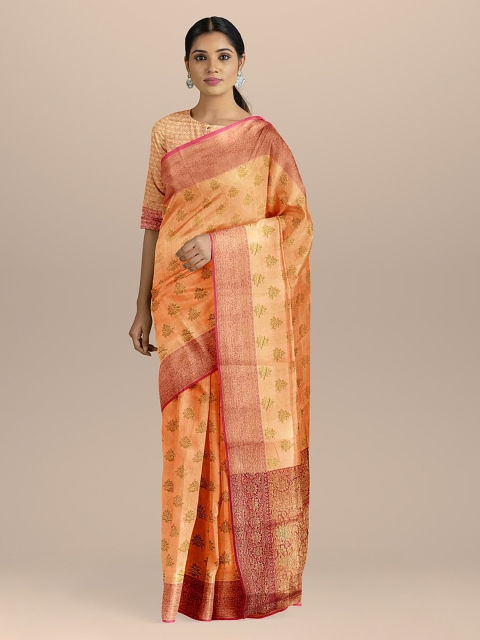 

BharatSthali Peach-Coloured Woven Design Silk Cotton Uppada Saree