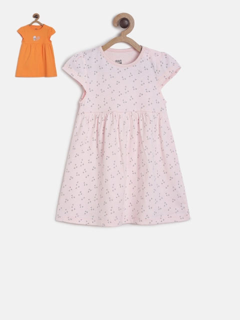 

MINI KLUB Girls Pack Of 2 Printed Fit and Flare Dress, Orange