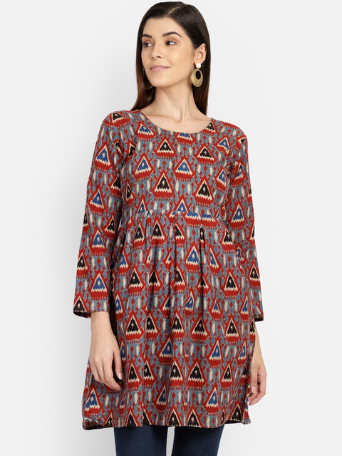 

SAHORA Women Red Blockprint Printed Peplum Top