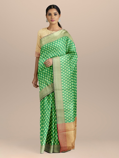 

BharatSthali Green & Pink Silk Cotton Woven Design Banarasi Saree