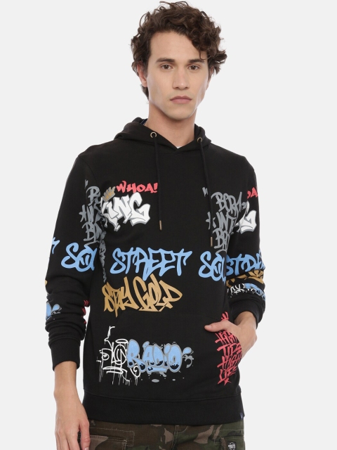 

Breakbounce Men Black Printed Hooded Sweatshirt