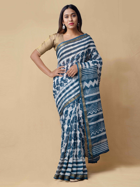 

Unnati Silks Blue & White Pure Cotton Printed Kota Saree