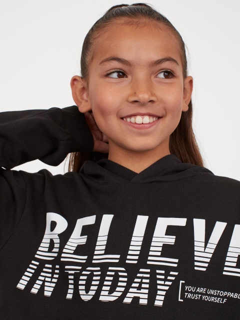 

H&M Girls Black Printed Hoodie