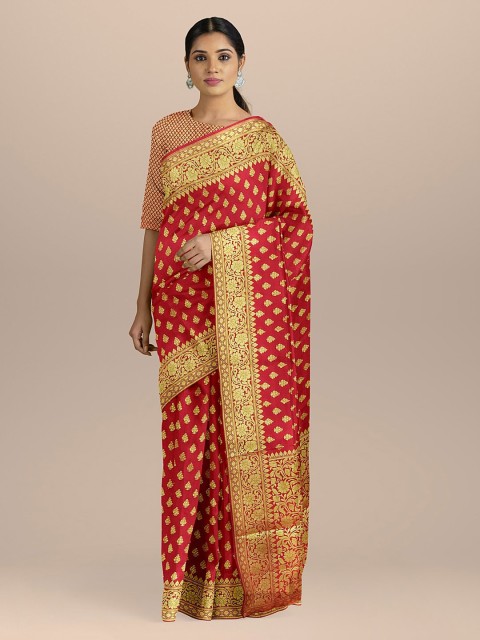 

BharatSthali Red Silk Cotton Woven Design Banarasi Saree