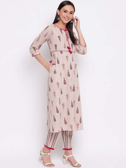 

Shakumbhari Women Grey & Red Printed Kurta with Trousers