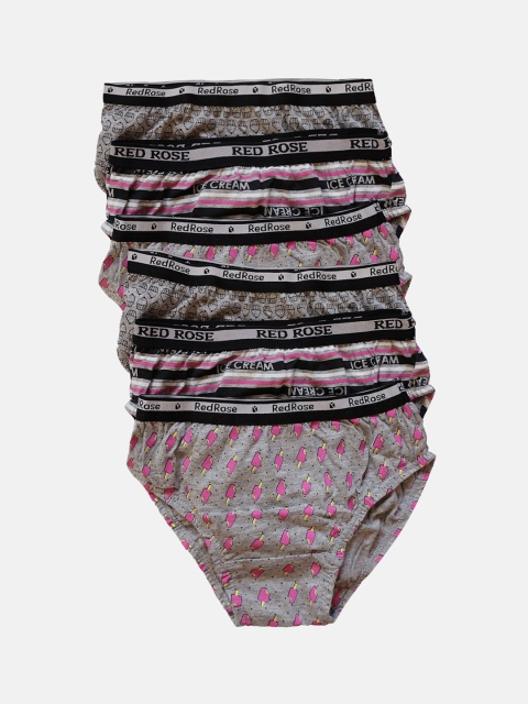 Red Rose Girls Pack Of 6 Assorted Basic Briefs BABY-58-28