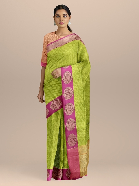 

BharatSthali Green & Pink Silk Cotton Woven Design Kanjeevaram Saree