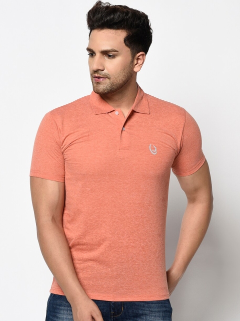 

ELEGANCE Men Peach Solid Polo Collar T-shirt