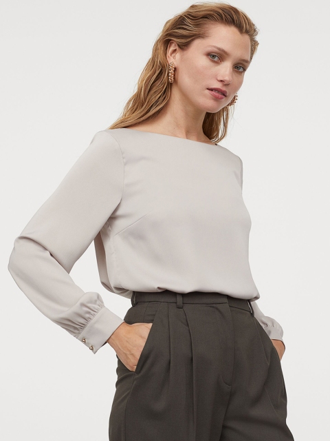 

H&M Women Beige Satin Boat-Necked Blouse