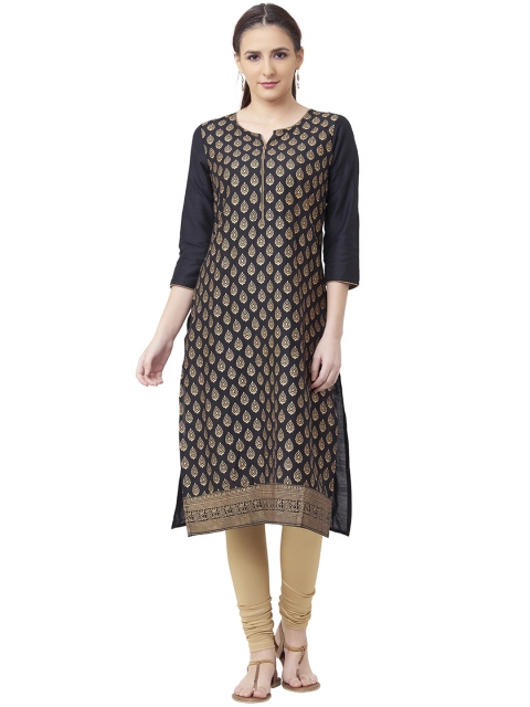 

IMARA Women Black Printed A-Line Kurta