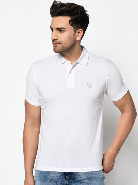 

ELEGANCE Men White Solid Polo Collar T-shirt