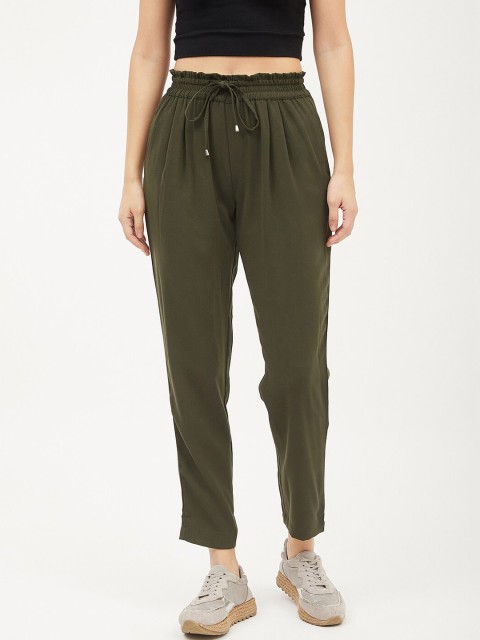 

Harpa Women Olive Green Regular Fit Solid Regular Trousers