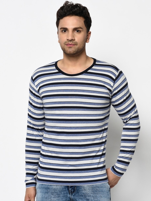 

ELEGANCE Men Blue & White Striped Polo Collar T-shirt