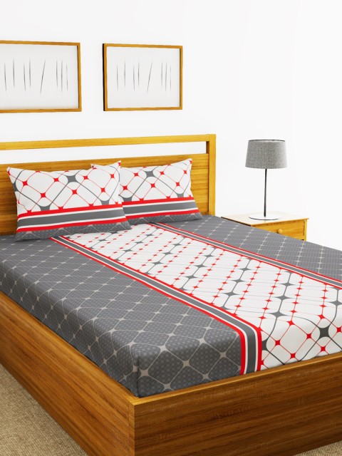 

BIANCA Grey & Off-White Geometric 110 TC Cotton 1 King Bedsheet with 2 Pillow Covers