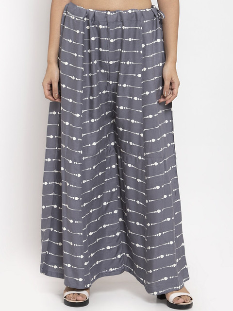 

Clora Creation Women Grey & White Printed Wide Leg Palazzos