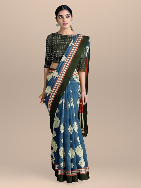 

BharatSthali Blue Printed Pure Cotton Handloom Sustainable Saree