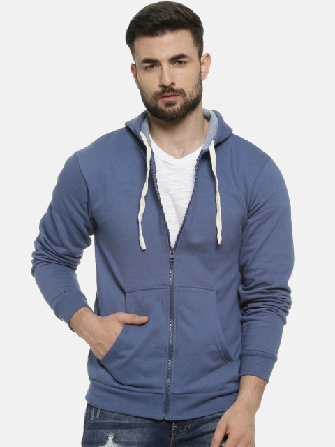 

Campus Sutra Men Blue Solid Hooded Sweatshirt