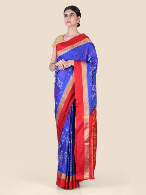 

Hastakala Blue & Red Pure Silk Printed Patola Saree