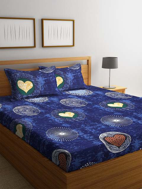 

NEUDIS Blue & White Conversational 180 TC Cotton 1 King Bedsheet with 2 Pillow Covers
