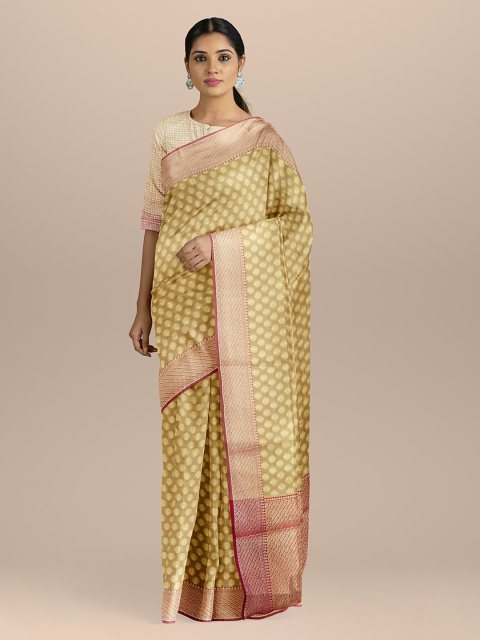 

BharatSthali Beige Silk Cotton Woven Design Banarasi Sustainable Saree