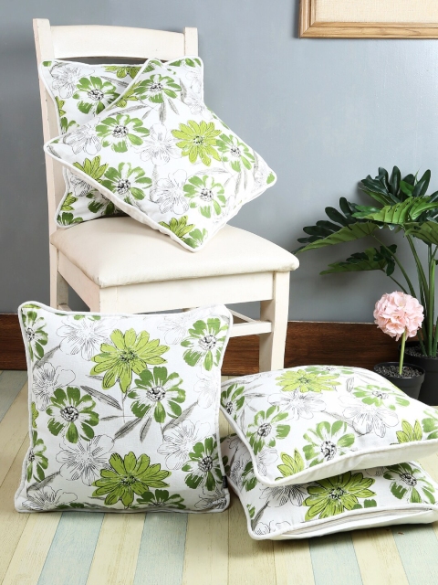 

Soumya White & Green Set of 5 Floral Square Cushion Covers