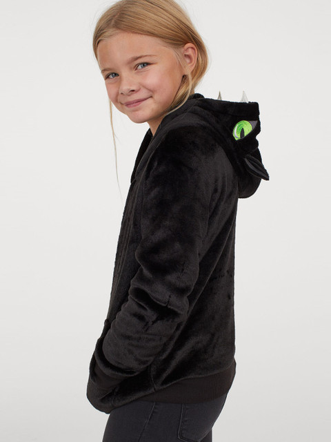 

H&M Girls Black Printed Appliqud Hoodie