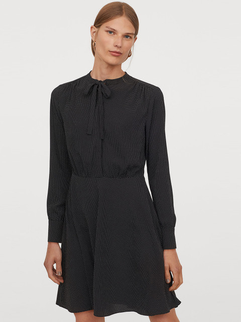

H&M Women Black Crepe Dress With Ties