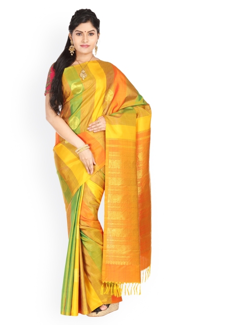 

Vijayalakshmi Silks Yellow & Orange Pure Silk Striped Saree