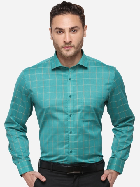 

Greenfibre Men Green & Peach-Coloured Regular Fit Checked Formal Shirt