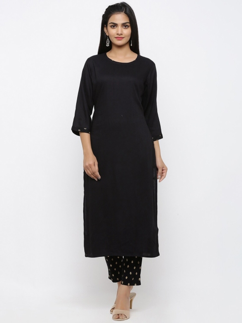 

Maaesa Women Black Solid Kurti with Trousers