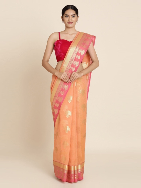 

Koskii Peach-Coloured & Pink Brocade Woven Design Saree
