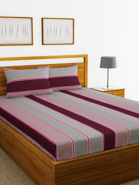 

BIANCA Grey Striped 110 TC Cotton 1 Extra Large Bedsheet with 2 Pillow Covers