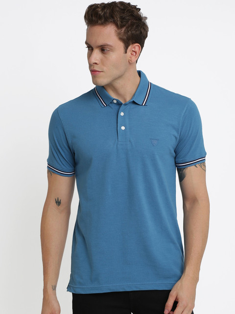 

Crocodile Men Blue Solid Polo Collar T-shirt