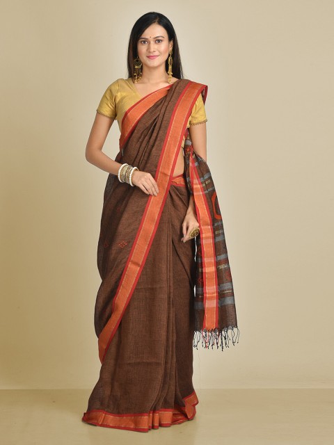 

Mitera Brown Woven Design Pure Linen Saree