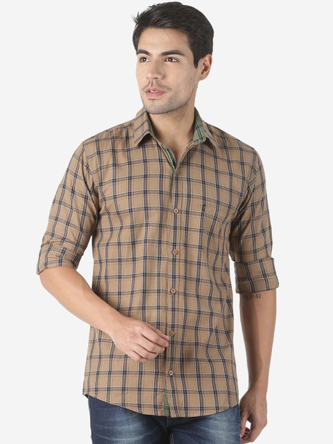 

LEVIZO Men Brown & Blue Regular Fit Checked Casual Shirt