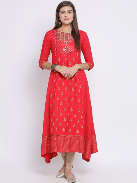 

Span Women Red Embroidered Anarkali Kurta