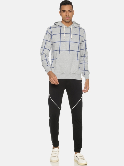 

Campus Sutra Men Grey Melange & Black Hooded Tracksuit