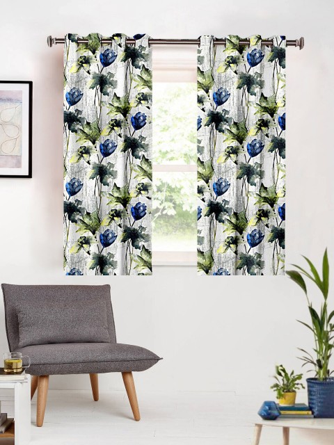 

SHIVANAA HOMES Grey & Blue Single Room Darkening Curtain Curtain