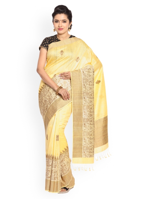 

Vijayalakshmi Silks Yellow Pure Silk Woven Design Tussar Saree