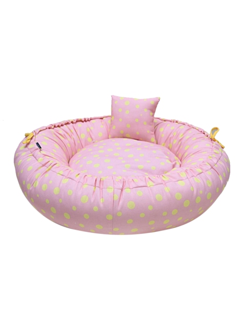 

Heads Up For Tails Pink Printed Candy Sunshine Round Dog Pet Bed with Pillow