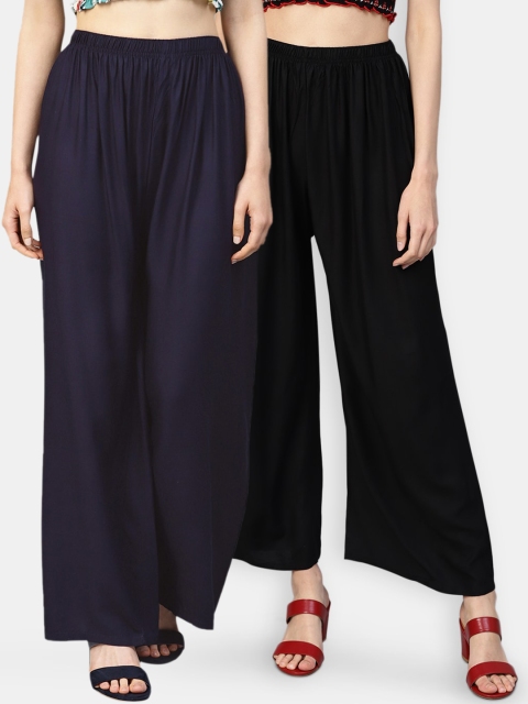 

Jompers Women Black & Navy Blue Solid Wide Leg Palazzos