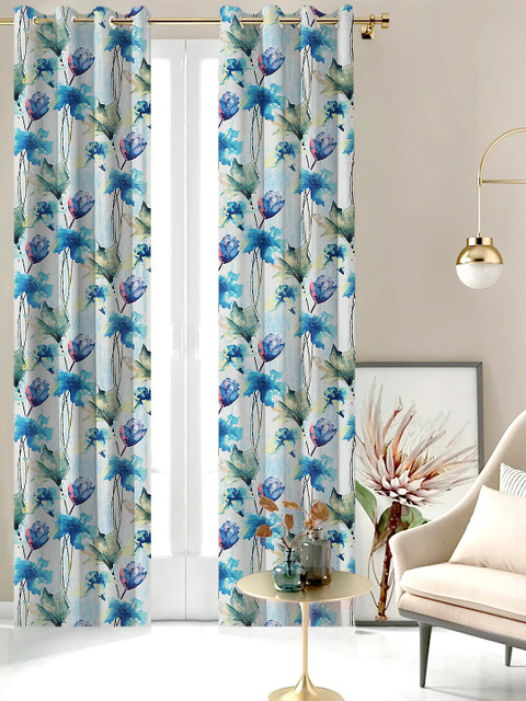 

SHIVANAA HOMES Off-White & Blue Single Room Darkening Curtain Curtain