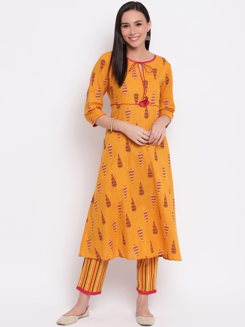 

Shakumbhari Women Yellow & Red Printed Kurta with Trousers