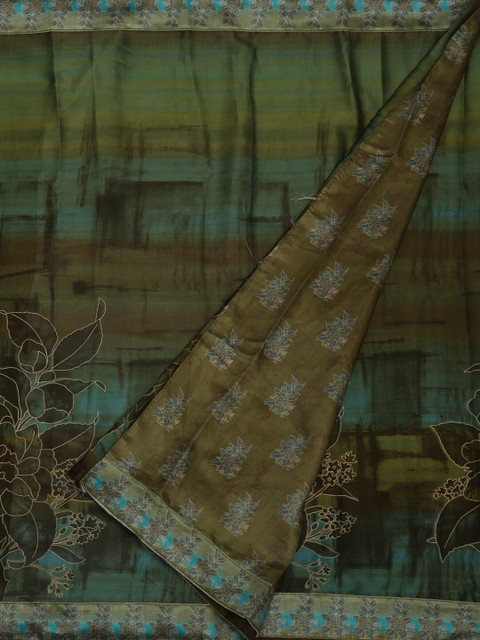 

Pothys Olive Green Printed Poly Georgette Saree