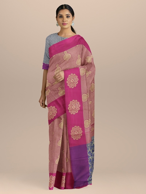 

BharatSthali Magenta Silk Cotton Woven Design Dharmavaram Saree